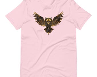 Golden Geometric Owl T-Shirt: Wings Spread Wide