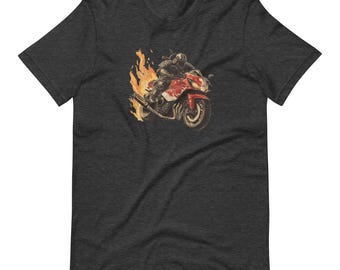 Retro Samurai Motorcycle T-Shirt: Vintage Flames Design