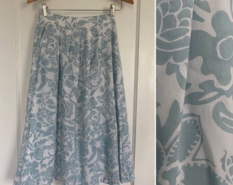 Size Medium - Blue Green Paisley Spring Summer Vintage Skirt with pockets