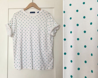 Polka Dot Vintage Kelly Green Tee Tshirt - Size Large