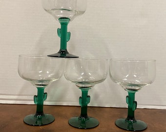 Vintage Cactus Margarita Cocktail Glasses Set