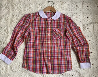 Vintage Plaid Button-up Shirt Blouse - Size Small Medium