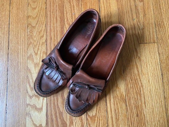 Old Maine Trotters Vintage Leather Oxford Loafers With Fringe size
