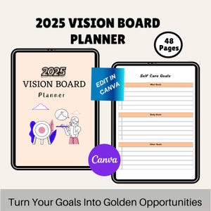 Vision Board Planner, Editable Canva Template for KDP, Goal Setting, Manifestation, Personal Growth, Productivity, Self-Care