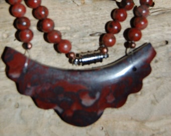 Red Picture Jasper, Red Jasper, and Copper Beaded Necklace