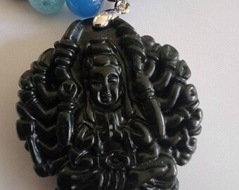 Black Jade Durga Beaded Necklace