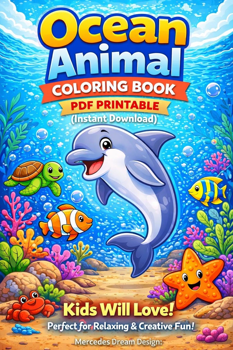 Ocean Animals Coloring Pages for Kids – Printable PDF Activity Book ...