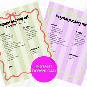 Practical Hospital Bag Checklist - Gift for expecting mom | Labor & Delivery packing list | Printable | Customizable