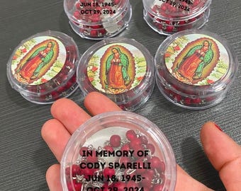 Rosary and Personalized Case, Red Scented Guadalupe Rosary, Rosario Virgen de Guadalupe con caja customizada