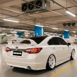Pearl White Subaru Legacy rear wing spoiler, premium upgrade, slight color variations possible, express shipping to NZ & Australia