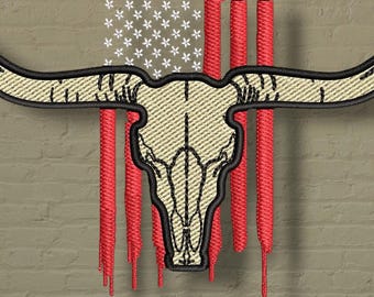 Western Bull Skull embroidery design | cowboy hat Patch | dst pes EXP JEF vp3 files | trucker cap embroidery