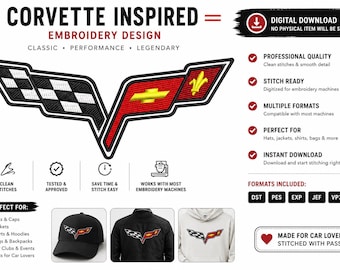 Retro Racing Embroidery Design DST PES | Vintage Performance Car Stitch File | Hat & Jacket Embroidery Download