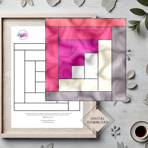 Mönster för timmerstuga-quiltblock i färgat glas: DIY Suncatcher (digital nedladdning)