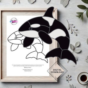 Orca Whale Ocean Animal Stained Glass Suncatcher Pattern - Digital Download for DIY Glass Art, Windows, Panels