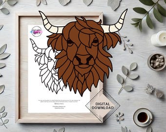 Highland Coo Cow Stained Glass Pattern: DIY Suncatcher (Digital Download)