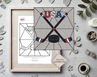 USA Hockey Stained Glass Pattern: DIY Suncatcher, Windows (Digital Download)