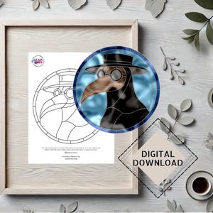 Plague Doctor Stained Glass Pattern - Digital Download for DIY Glass Art, Windows, Panels, Gothic & Historical Decor