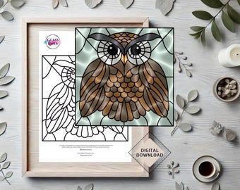 Owl Stained Glass Pattern: Bird Window Panel Art (Digital Download)