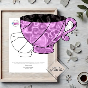 Teacup Stained Glass Suncatcher Pattern – Digital Download for DIY Glass Art & Panels