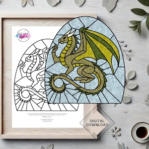 Fantasy Dragon Arch Stained Glass Suncatcher Pattern Digital Download for DIY Glass Art  Panels