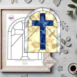 Cross Easter Stained Glass Suncatcher Pattern - Digital Download for DIY Glass Art, Windows, Panels