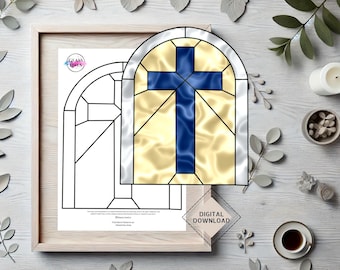 Kreuz Ostern Buntglas Suncatcher Muster - Digitaler Download für DIY Glaskunst, Fenster, Tafeln
