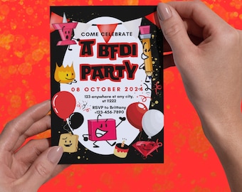 BFDI Battle for dream island birthday party digital printable invitation PDF editable