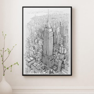 Empire State Building Sketch Print – NYC Skyline Art, New York City Architecture Drawing, Manhattan Wall Decor