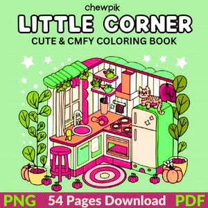 Little Corner Malbuch PDF - PNG - 54 druckbare Seiten für Kinder & Erwachsene, mutige und einfache Designs, sofortiger digitaler Download