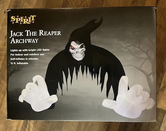 Decoración inflable de arco de Jack la Parca iluminada de 12 pies de Spirit Halloween