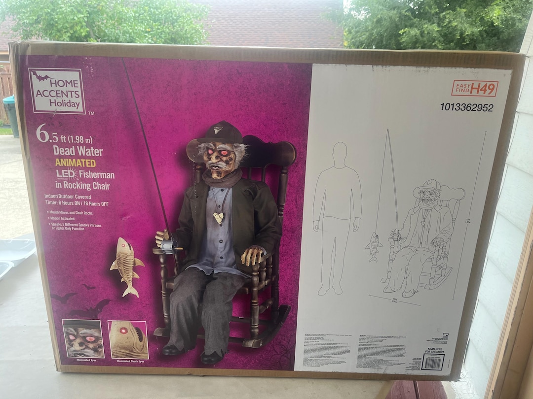 Animatronic Rocking Chair Home Accents Holiday6.5 Ft. Dead Water Animated LED Fisherman in ...