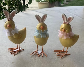 3 stuks Easter Chick Sitter-beeldjes, handgeschilderd (kleur)