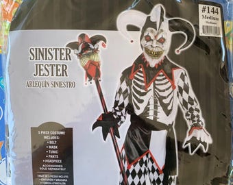 Disfraz de Halloween, disfraz de payaso infantil bufón siniestro, talla mediana 8-10