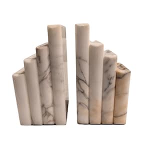 White Marble Bookends Natural Veins Green Base Den library