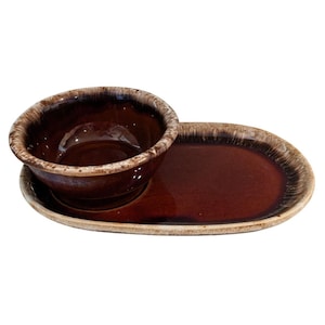Hull Pottery Brun Drip Snack Tallrik & Skål 2 Set Ugnssäker