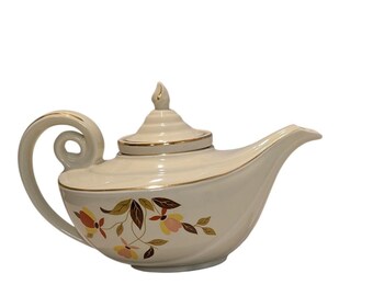 Halls Superior Autumn Leaf Aladdin Teapot Gold Trim Infuser