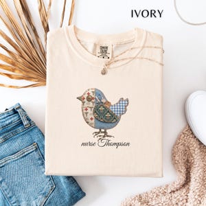 Custom Nurse Bird Shirt Comfort Colors Tee, Faux Patchwork Medical Bird Shirt, Quilted Nurse Graphic Tee, RN Gift for Healthcare Worker Tee