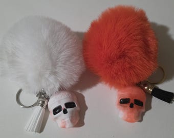 Luminous Skull Keychain - Glow In The Dark - Handmade - Orange*White