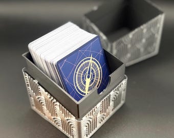 Stylized TCG Deck Box | Black & Silver Design | Fits Sleeved Cards