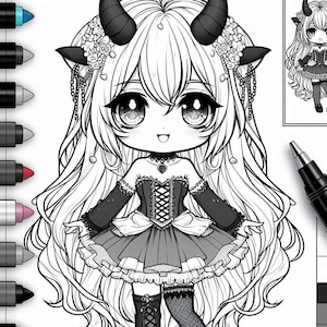 Adorable and Cute Kawaii Chibi Witch Girls Coloring Book Printable Digital Download for Relaxation and Creativity