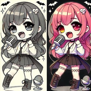 Adorable and Cute Kawaii Chibi Musical Girls Coloring Book Printable Digital Download for Relaxation and Creativity