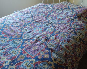 Vintage, Kazak style, lightweight rug or heavy bedspread, 7' X 11.5'