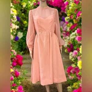 Vintage 70’s handmade peach Chiffon Dolly party dress-S