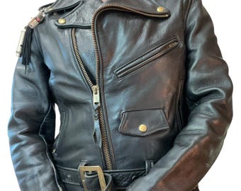 Vintage 80s Black Leather Moto Jacket - Kelly's Leather Chicago - Women's L