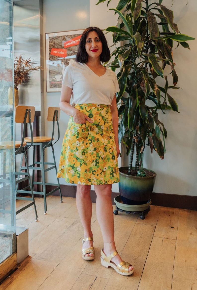 Yellow Floral Laurel Canyon A Line Skirt image 1