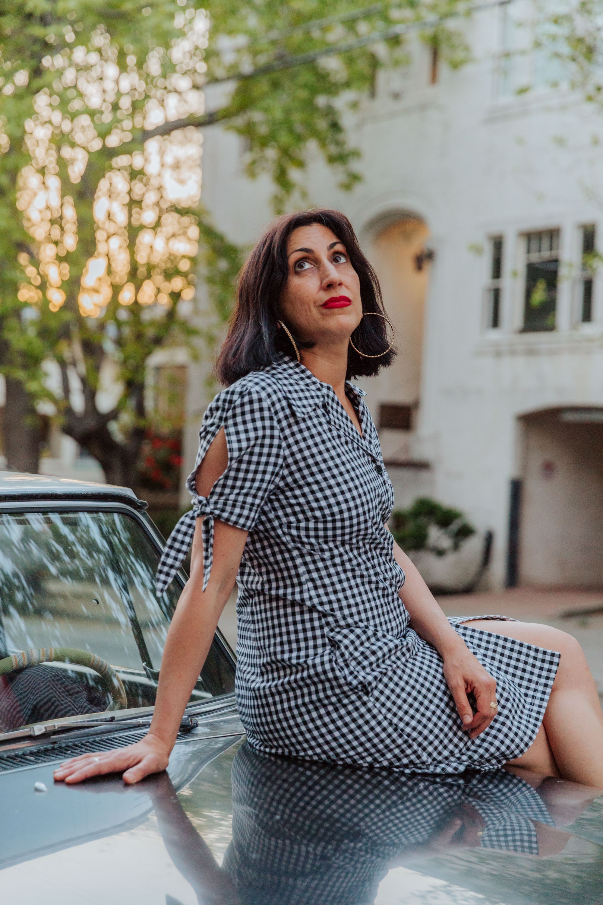 Black & White Gingham Print Shirtdress