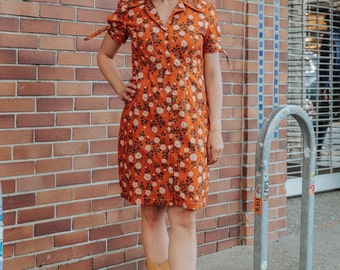 Pretty Shirtdress with Tie Sleeves in Pumpkin