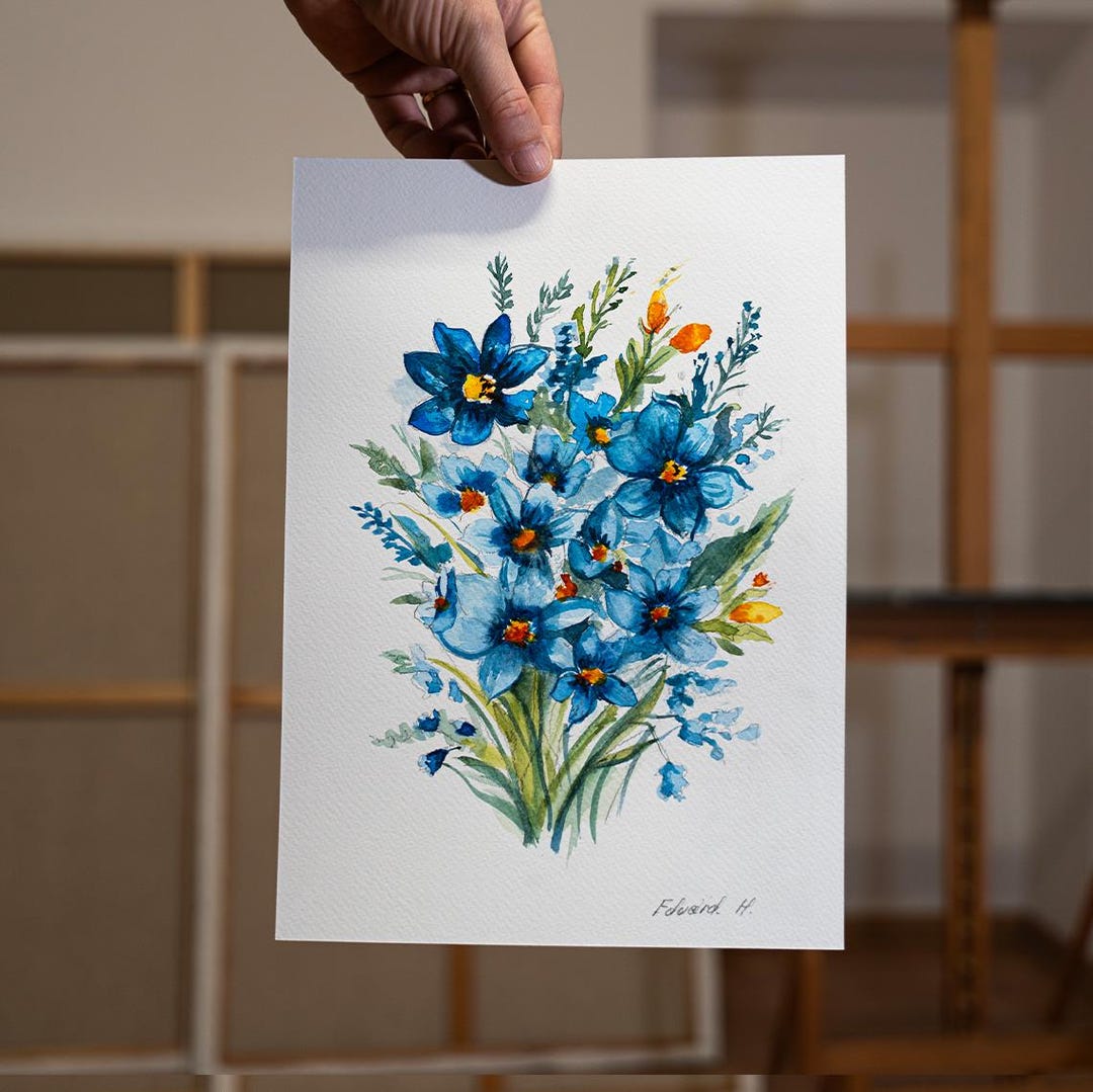 キャンディのお花が咲きました　手のひらサイズ　水彩画原画 キャンディのお花が咲きました 手のひらサイズ 水彩画原画