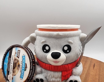 Animal Pint Ice Cream Holder With Spoon Slots- Polar Bear- 3D printed