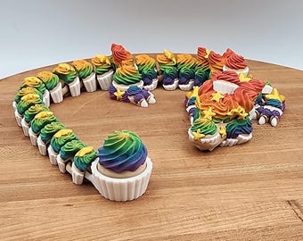 Happy Birthday Dragon- Articulated- Rainbow- Clicker Tail